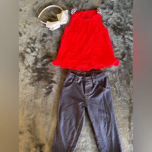 First Impressions Other - Bundle of3:red top+navy leggings+white headband(has a stain as pictured)size 18M